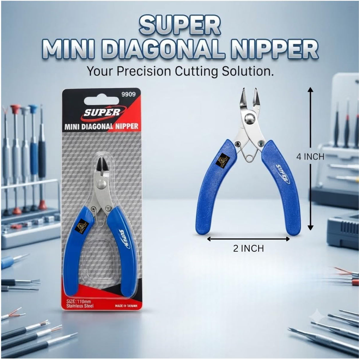 Johnson Tools Super Stainless Steel Diagonal Cutter, Nipper, Plier (blue handle, Size-110mm)