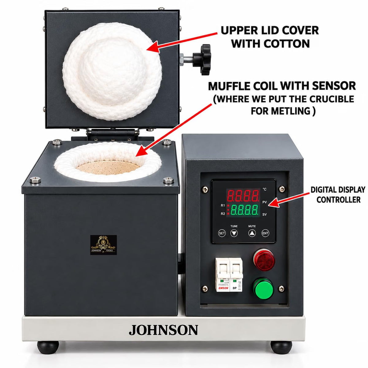Johnson Tools 1Kg Melting Furnace - Electric Furnace for Gold and Silver Jewelry Melting | Ivory Grey Color Melting Machine