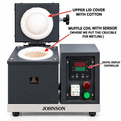 Johnson Tools 1Kg Melting Furnace - Electric Furnace for Gold and Silver Jewelry Melting | Ivory Grey Color Melting Machine