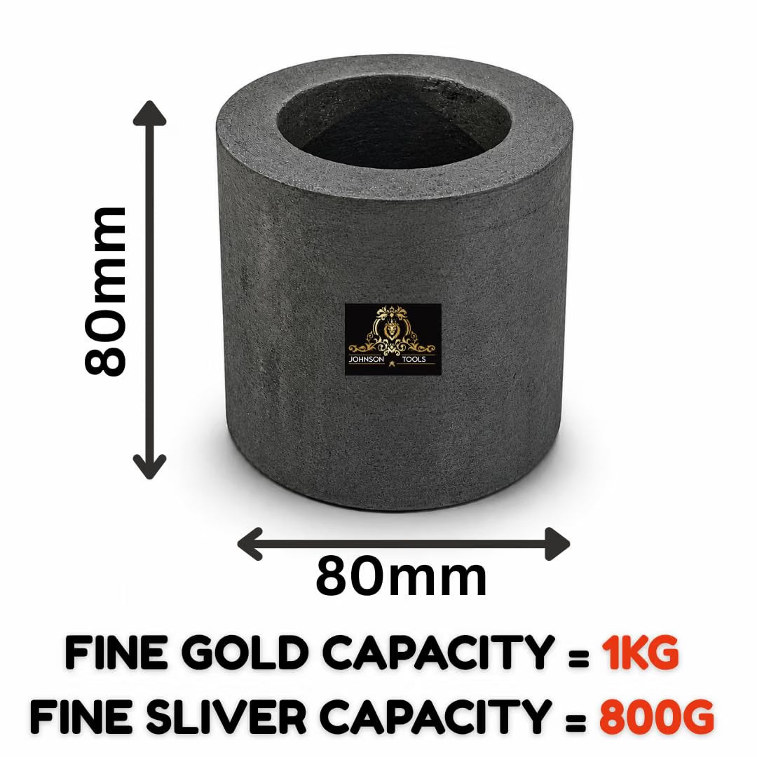 Johnson Tools 80X80mm Carbon Crucible for Casting, Melting, Refining Gold, Silver, Copper, Aluminium, Brass