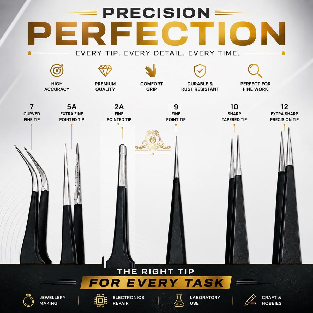 Johnson Tools ESD Multifunction Upgraded Anti-Static Professional Tweezers for Eyebrows, Women, Splinter, Ingrown Hair Removal, Electronic Repairing, Crafting Tool Kit (Pack of 6 Pieces)