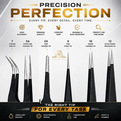 Johnson Tools ESD Multifunction Upgraded Anti-Static Professional Tweezers for Eyebrows, Women, Splinter, Ingrown Hair Removal, Electronic Repairing, Crafting Tool Kit (Pack of 6 Pieces)