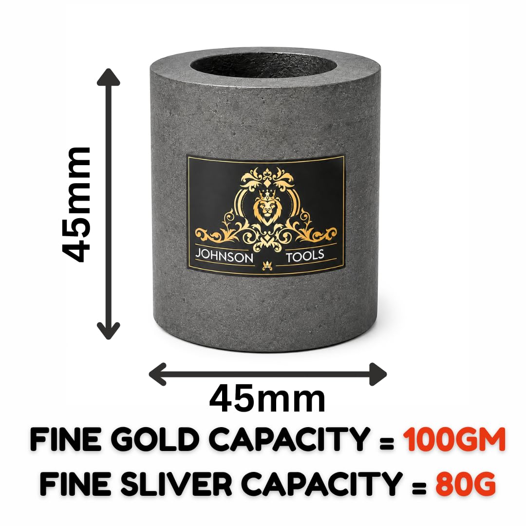 Johnson Tools 45x45mm Carbon Crucible for Casting, Melting, Refining Gold, Silver, Copper, Aluminium, Brass