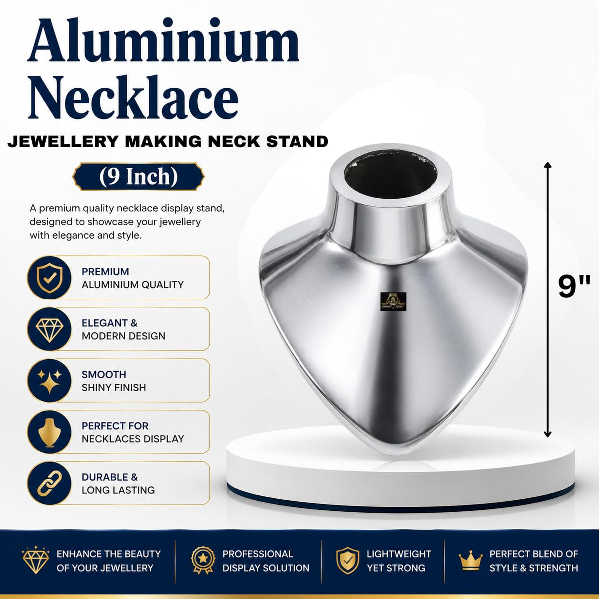 Johnson Tools Aluminium Necklace Display Neck Stand (9 Inch) for Gold, Silver Jewellery Making, Jodha Har Shaping, Designing and Repair Tool