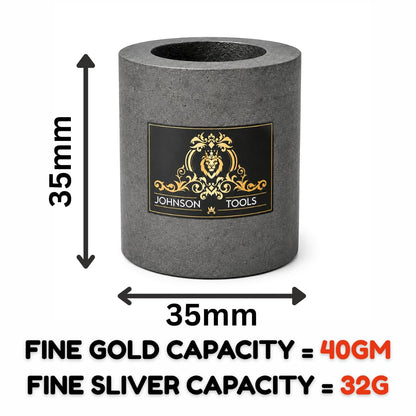 Johnson Tools 35x35mm Carbon Crucible for Casting, Melting, Refining Gold, Silver, Copper, Aluminium, Brass