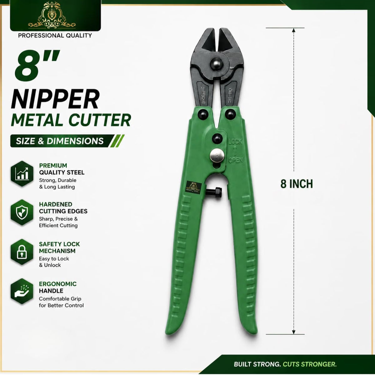 Johnson Tools 8" Green Nipper Metal Casting Tree Cutter Multipurpose for Jewellery Making and Repair, Metalsmith, Model Making, Hobby Crafts DIY Diagonal Plier