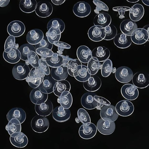 Johnson Tools Clear Bluish Silicone Long Nose Back Stoppers/push buttons/Findings Stud Earring Plugs for Gold and Silver Earrings (200 Pieces)