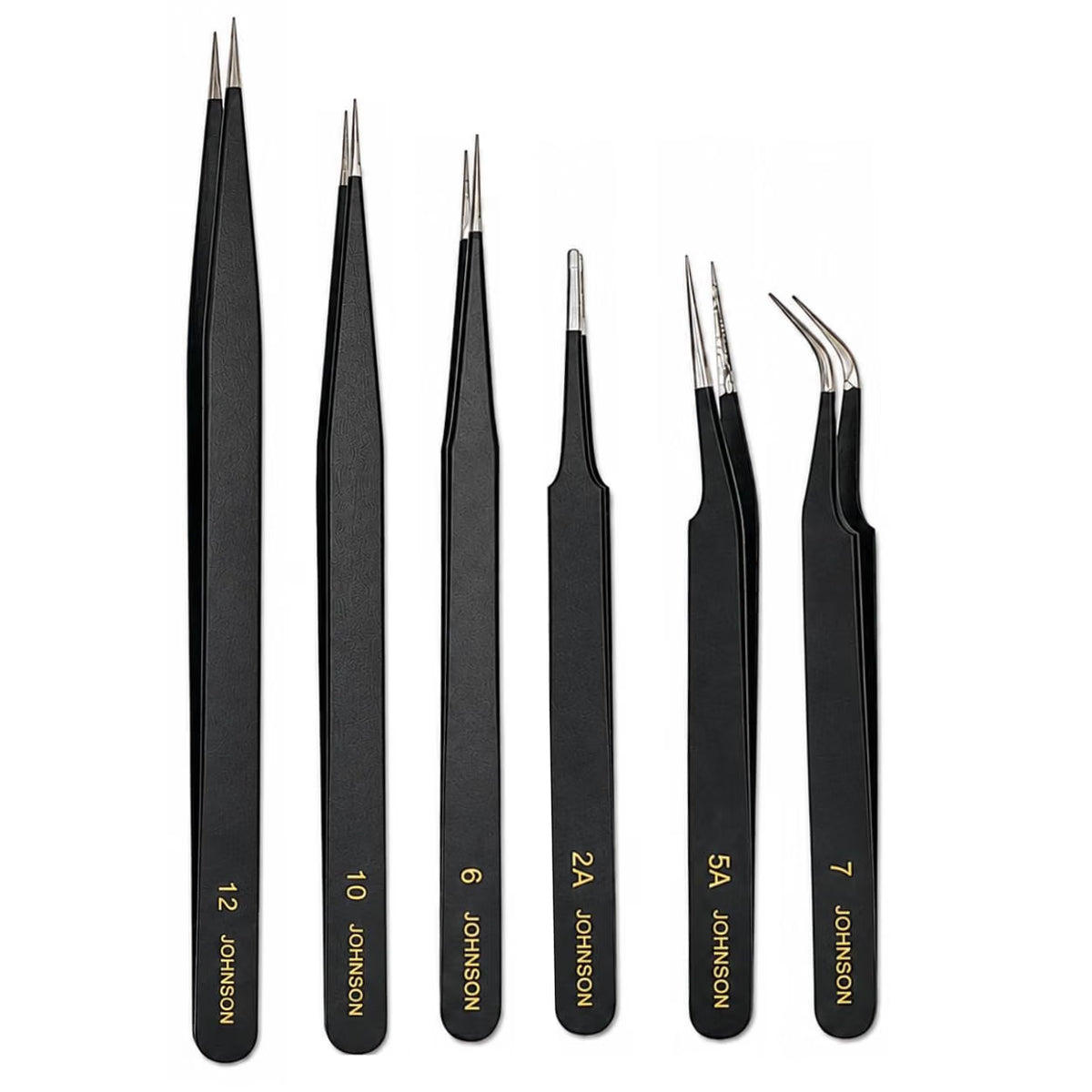 Johnson Tools ESD Multifunction Upgraded Anti-Static Professional Tweezers for Eyebrows, Women, Splinter, Ingrown Hair Removal, Electronic Repairing, Crafting Tool Kit (Pack of 6 Pieces)
