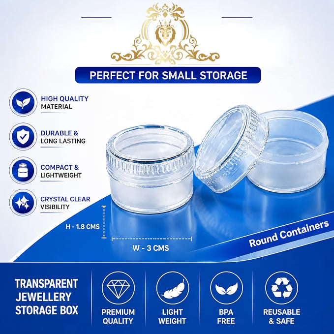 Johnson Tools Transparent Plastic Box for Storing Stones, Gems, Clips, Small Jewelry pieces and Multipurpose uses (20 pc Set Box) Round