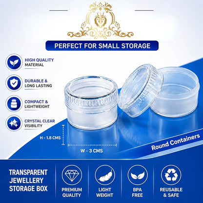 Johnson Tools Transparent Plastic Box for Storing Stones, Gems, Clips, Small Jewelry pieces and Multipurpose uses (20 pc Set Box) Round