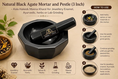 Johnson Tools Natural Black Agate Mortar and Pestle (3.5 Inch) – Kala Hakeek Meena Kharal for Jewellery Enamel, Ayurvedic, herbs or Lab Grinding