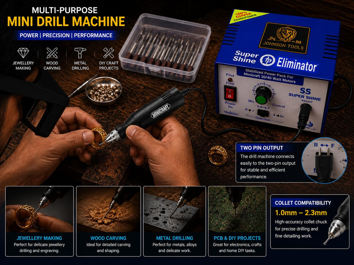 Johnson Tools Minicraft Drill Machine with Elimeter Collete Rotary Tool for Art n Craft, Jewellery Making and Other Various Uses