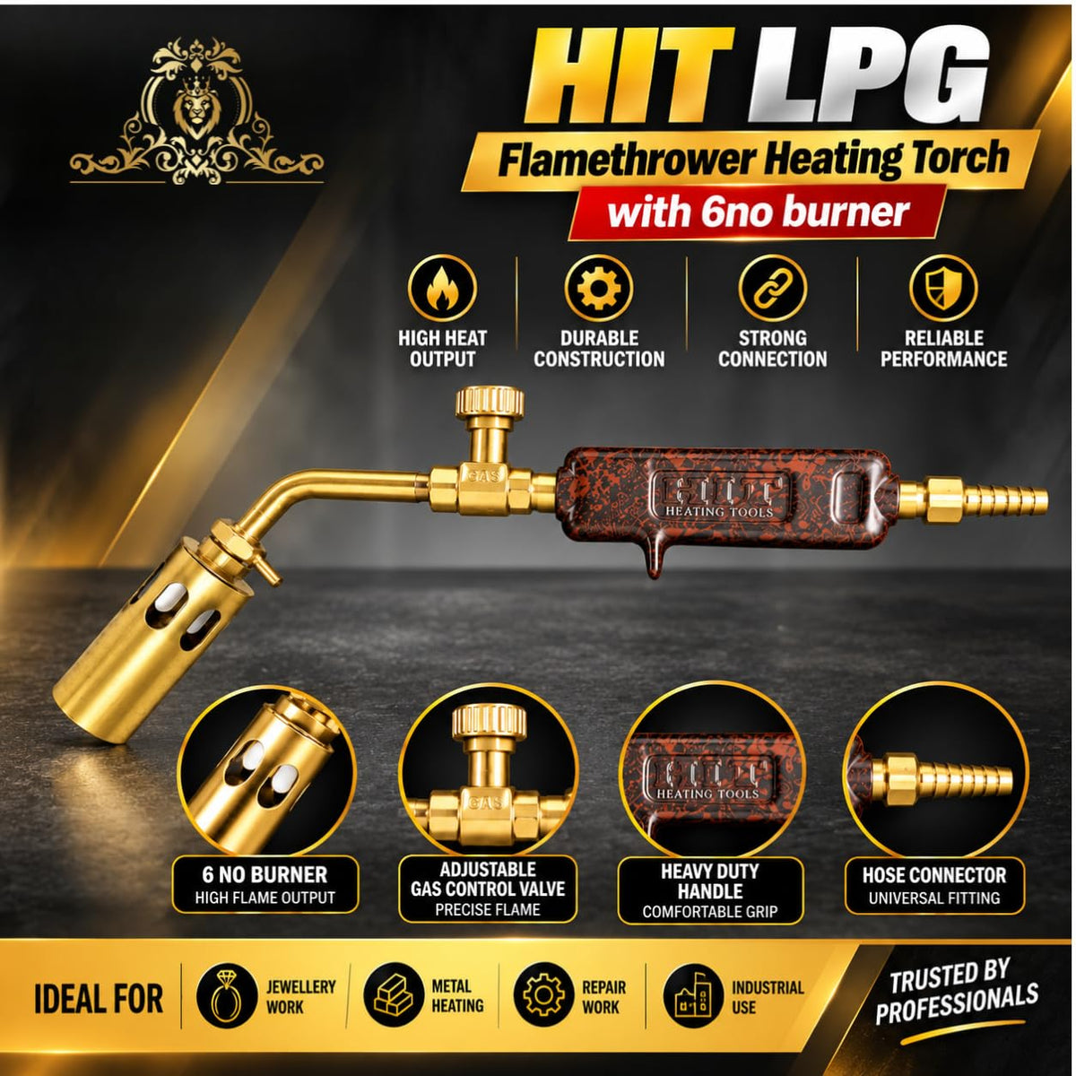 Johnson Tools HIT 30Cm Heavy LPG flamethrower Gun with 6no Burner