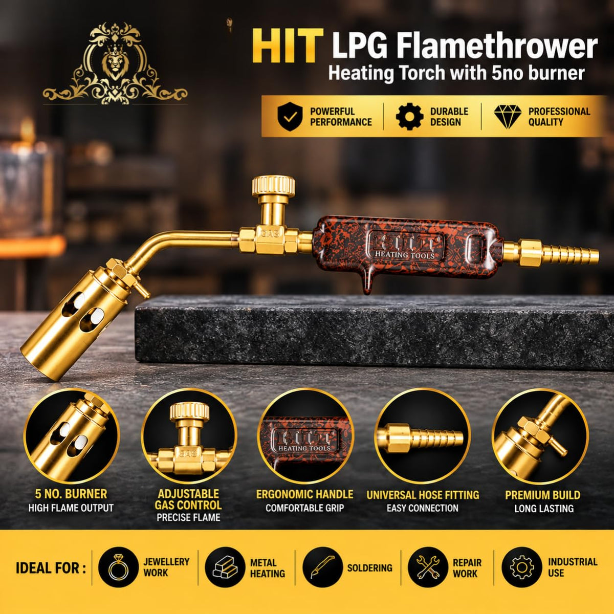 Johnson Tools HIT 30Cm Heavy LPG flamethrower Gun with 5no Burner