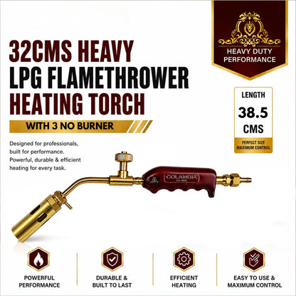Johnson Tools Colambia 32cms Heavy LPG flamethrower Heating Torch with Flat Handle (Torch with 3no Burner)