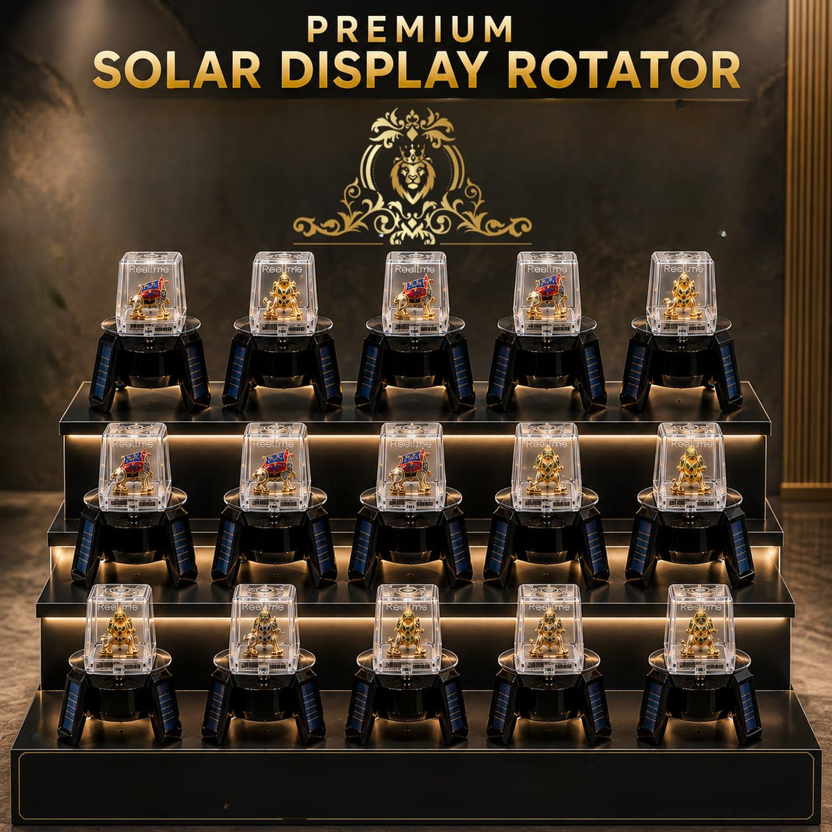 Johnson Tools Solar Powered Rotating Jewellery Ring Bracelet Mobile Phone Watch Display Stand Long Leg Model with LED lights Rotetor (Also Work with Battery)