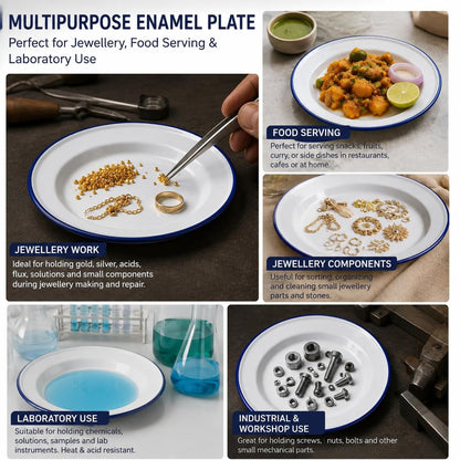 Johnson Tools Enamel Plate – Heat Resistant Enamelware Plate for Food Serving Mixing, Gold Silver Jewellery, Surgical and Laboratory Works Use