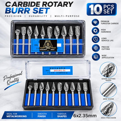 Johnson Tools Carbide Drill Bits/Burs 6X2.35mm for Jewellery Making, Dental Grinding, Carving or Other Multi purpose Works (Set of 10 Bits)