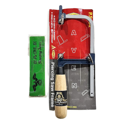 Johnson Tools Adjustable Coping Hand Saw with 120 Piece Blades For Gold and Silver and Other Art n Craft Use (75mm Inner Height), Hand powered