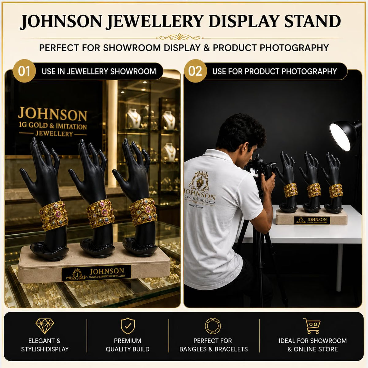 Johnson Tools Mannequin Hand For Jewellery Chain Ring Bracelet Display or Photography Black Hand Purpose