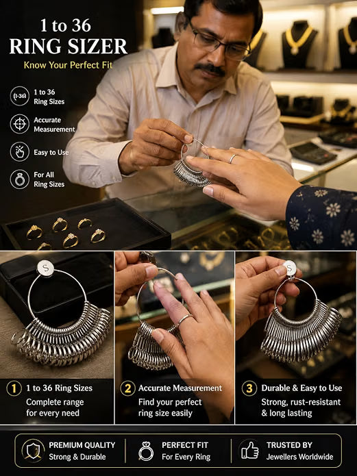 Johnson Tools Made of Brass Handy Ring Finger Sizer for Measuring Unisex Finger Sizes (no 1 to 36) Silver