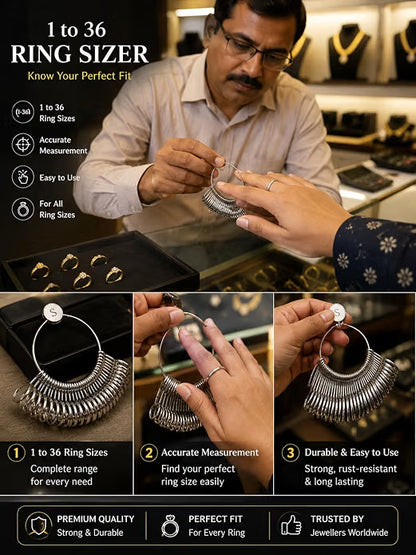 Johnson Tools Made of Brass Handy Ring Finger Sizer for Measuring Unisex Finger Sizes (no 1 to 36) Silver