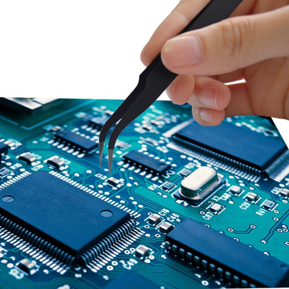 Johnson Tools Set of Straight and Curved Tips Stainless Steel Powder Coated Tweezers for Mobile,Gadget,Laptop and Jewelry Repair (Set of 4 Pieces)