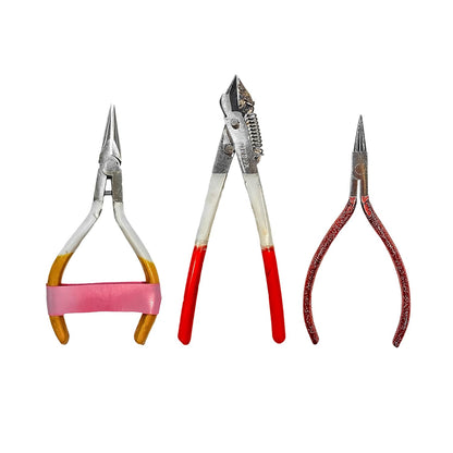 JOHNSON TOOLS Silk Thread Jewellery Making Pliers Combo Flat, Round and Side Cutter Nose Plier (Pack of 3 Pieces)