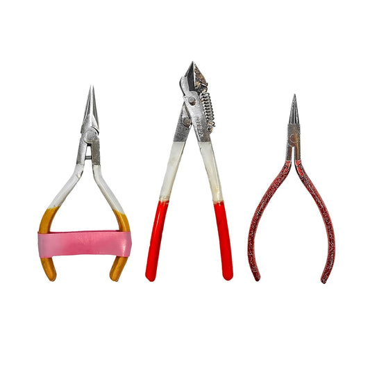 JOHNSON TOOLS Silk Thread Jewellery Making Pliers Combo Flat, Round and Side Cutter Nose Plier (Pack of 3 Pieces)