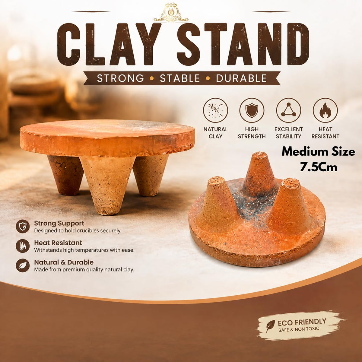 Johnson Tools Clay Stand/Desi Mitti Stand for All Type of Industrial Crucibles (Pack of 5) (Medium (7.5cm))