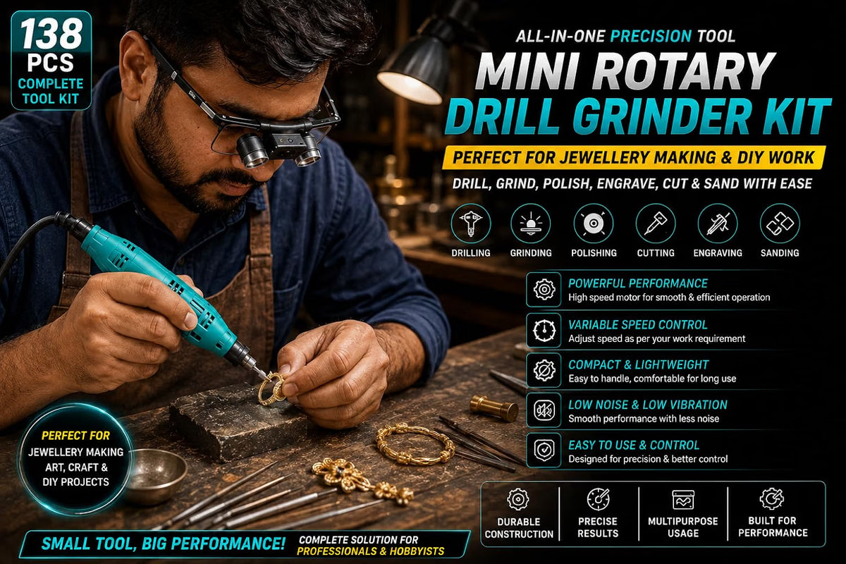 Johnson Tools Mini Rotary Drill Grinder All in One Set with 138 Pieces kit for Jewellery Art n Craft DIY Working Tool