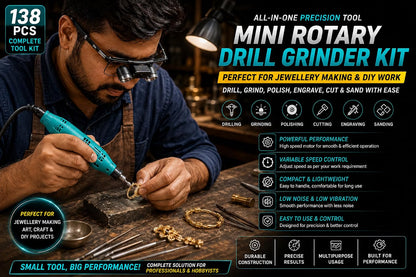 Johnson Tools Mini Rotary Drill Grinder All in One Set with 138 Pieces kit for Jewellery Art n Craft DIY Working Tool