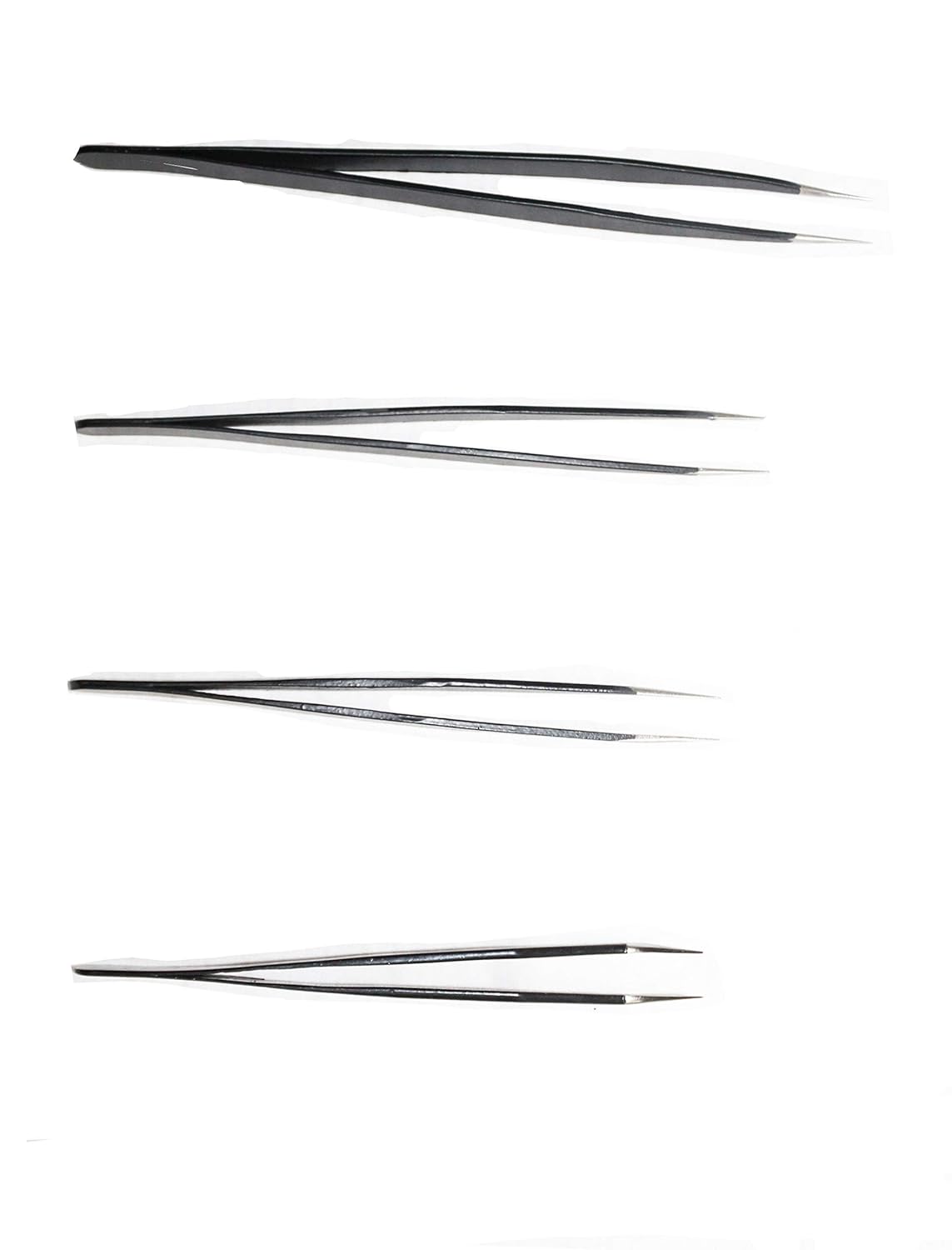 Johnson Tools Set of Straight and Curved Tips Stainless Steel Powder Coated Tweezers for Mobile,Gadget,Laptop and Jewelry Repair (Set of 4 Pieces)