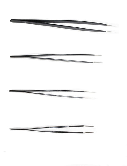 Johnson Tools Set of Straight and Curved Tips Stainless Steel Powder Coated Tweezers for Mobile,Gadget,Laptop and Jewelry Repair (Set of 4 Pieces)