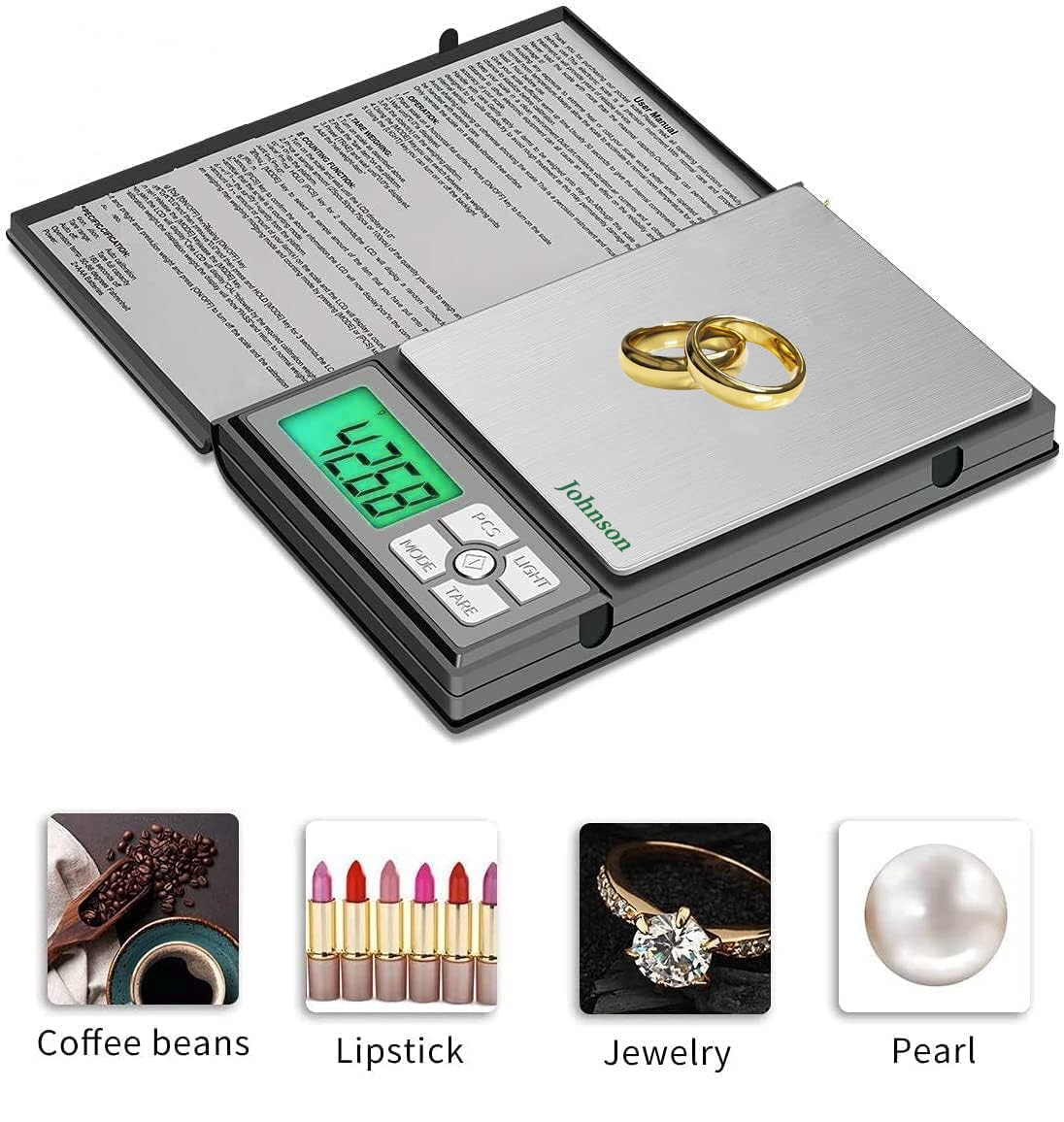 Johnson Tools Notebook Jewellery Weighing Scale-600Gmx10Mg(0.01G) Digital Weight Measuring Machine For Gold&Silver. Pocket Notebook Scale For Homes,Kitchens,Labs&Professional Uses. Pan Size (9Cmx12Cm)