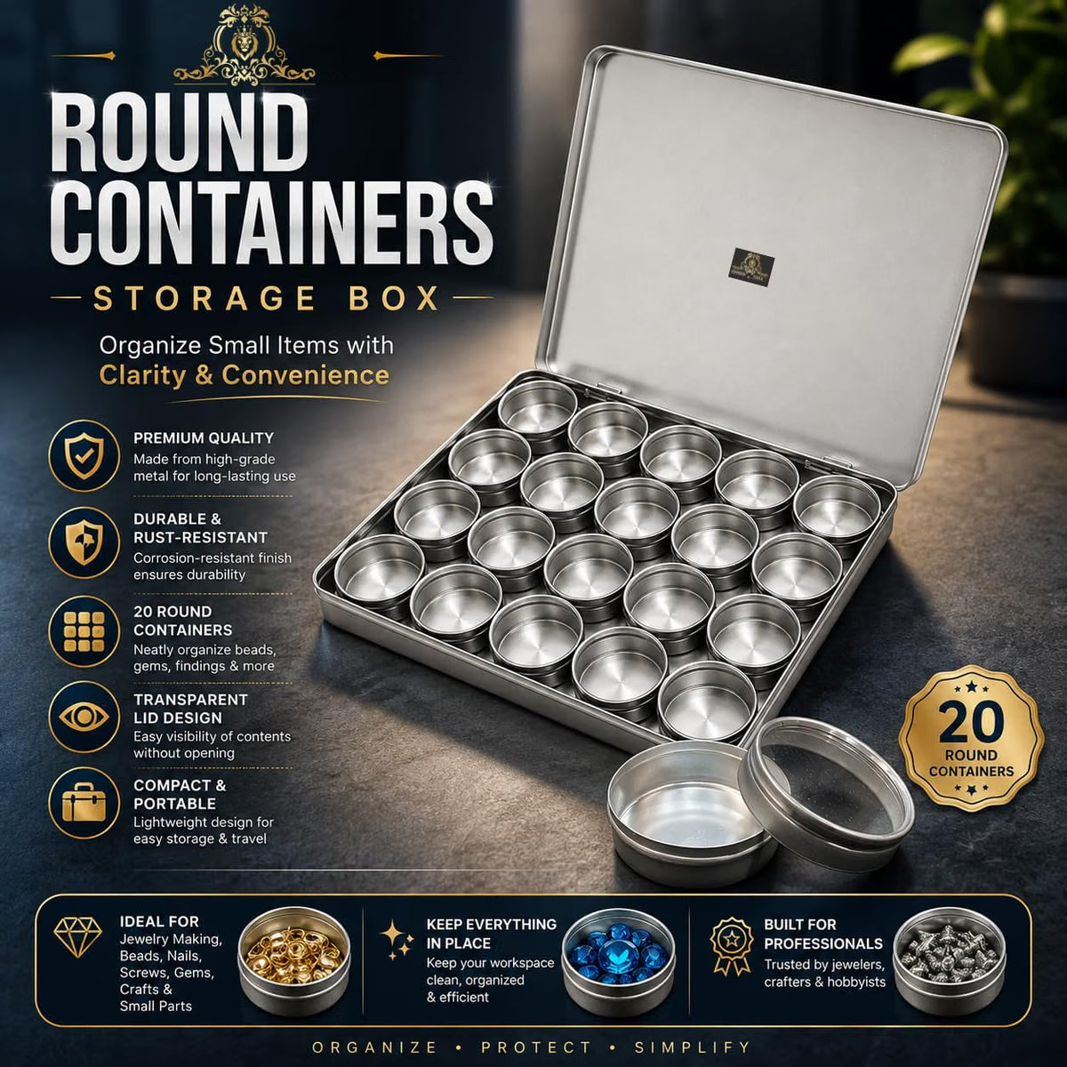 Johnson Tools Multi Utility 20 Removable Round Small Aluminum Containers or Storage Box Organizer