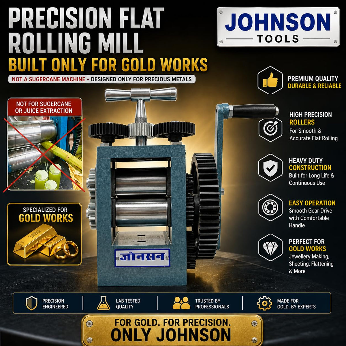 Johnson Tools Flat Roller Rolling Mill Machine For Gold Flat Sheet/Peeling Small Copper Wire Works