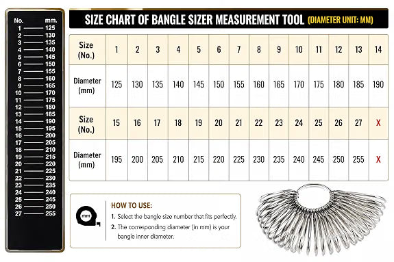 Johnson Tools Handy Brass Bangle Sizer for Measuring Hand or Bangle Size No 1 to 27 (Chrome)