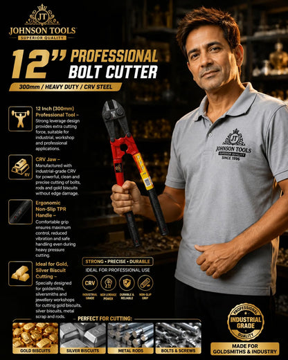 Johnson Tools 12 inch Steel Bolt Cutter for Cutting Bolts, Gold Biscuit and Other Various Uses (300mm)