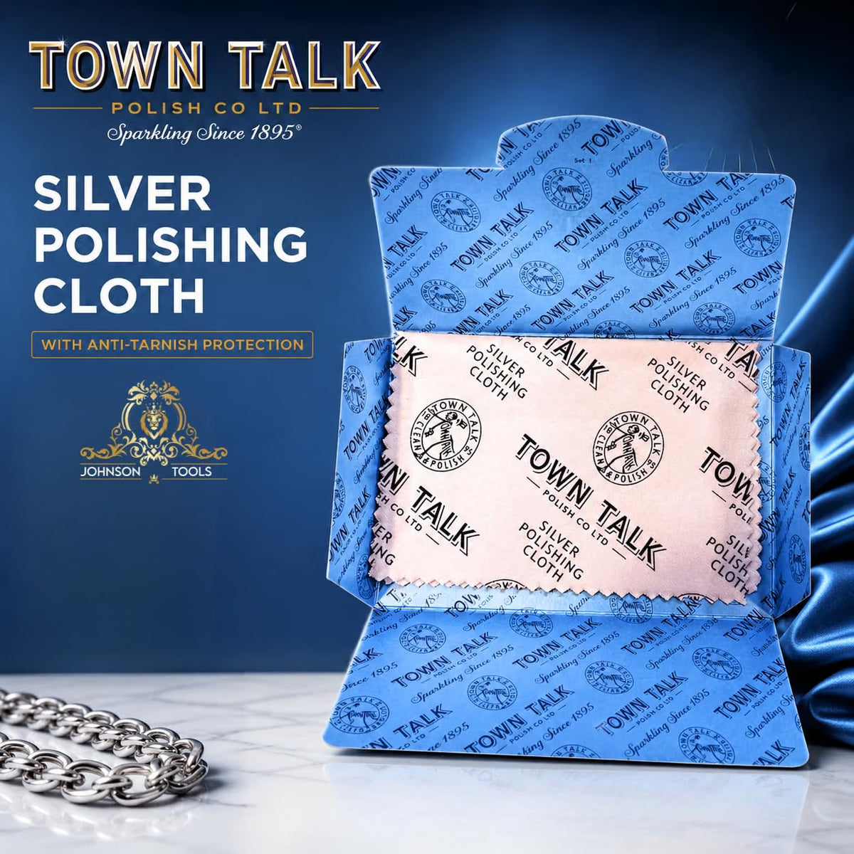 Johnson Tools Silver Polishing Cloth (Town Talk) with Anti-Tarnish Protection (Size 12.5X17.5 cm)
