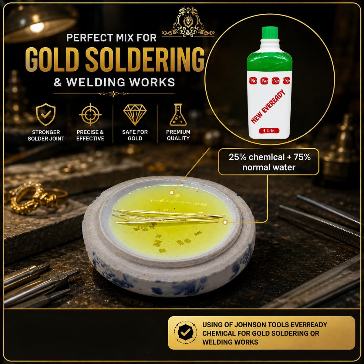 Johnson Tools Eveready Gold Soldering or Welding Liquid Chemical Liquid Borax Water Flux Water (1L)