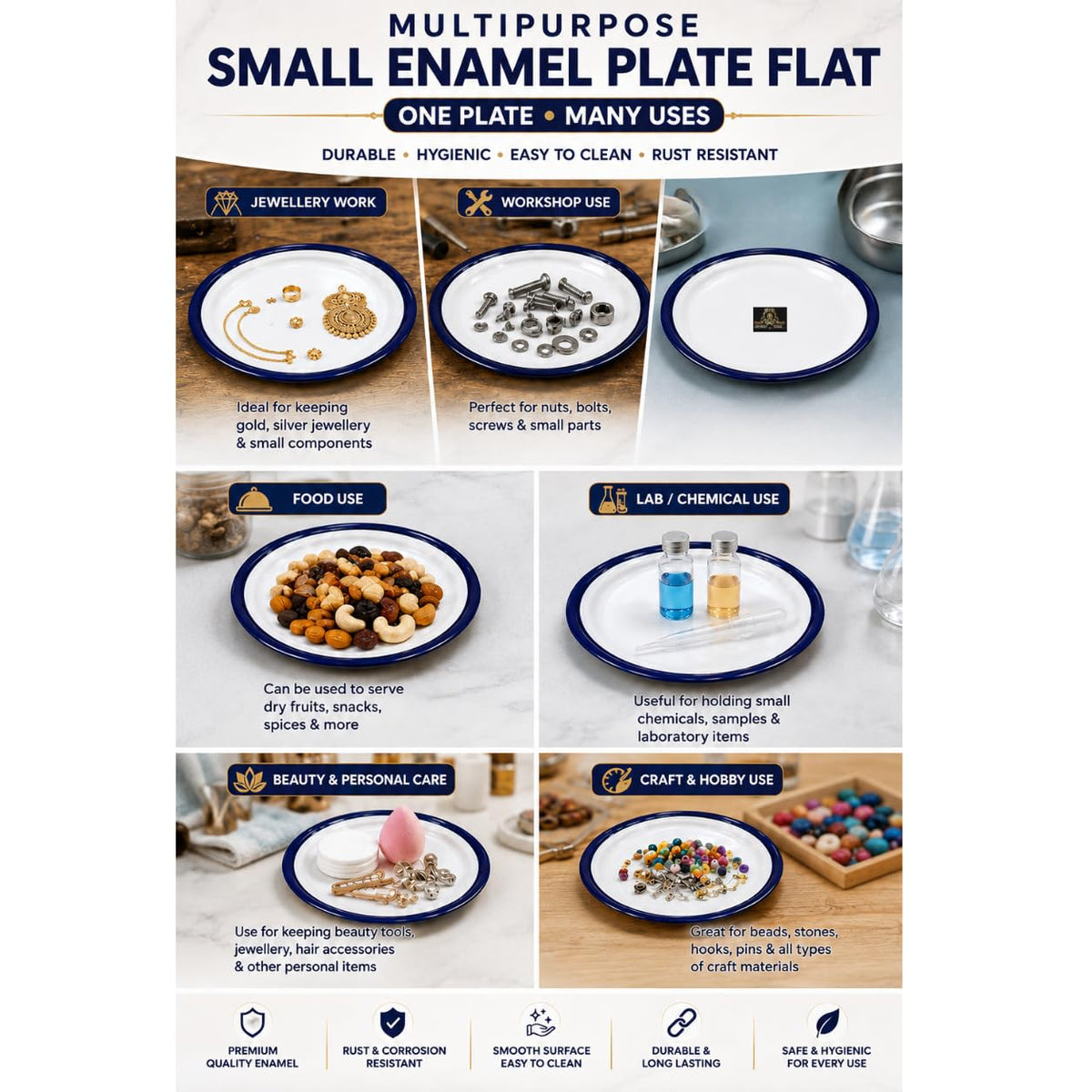Johnson Tools Small Enamel Plate/Enamelware Plate (Flat) for Gold and Silver Jewellery, Surgical and Food Works
