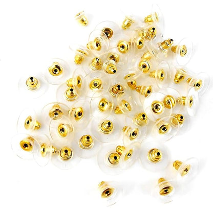 Johnson Tools Golden Bullet Clutch Earring Backs With Silicone Pad Earring Backings Studs/Push Button For Womens - 100 Pcs