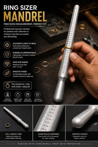 Johnson Tools Ring Sizer Stainless Steel 36PCS & Aluminum Ring Stick Set US Size:1-15 Combo