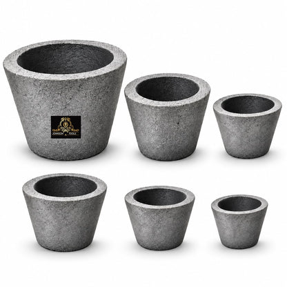Johnson Tools Clay Graphite Crucibles Set (10g to 500gCapacity) for High Temperature Melting, Casting, Refining Gold, Silver, Copper, Brass and Aluminium Metal - Electric or Gas Furnace (Pack of 6)