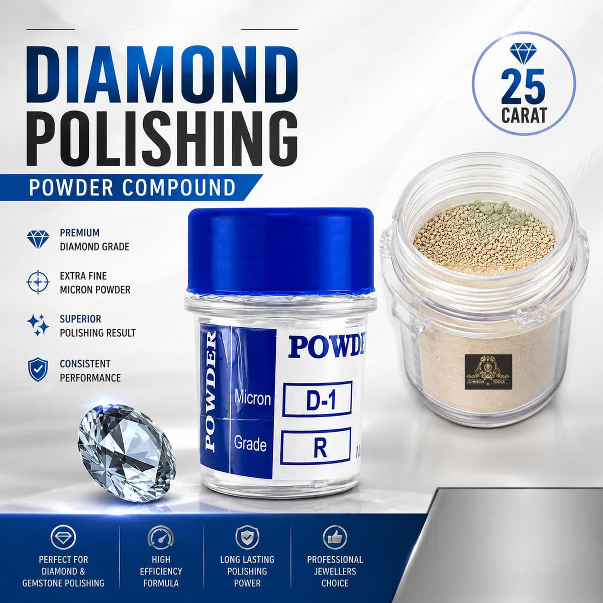 Johnson Tools Diamond Polish Powder Compound of 25 Carats for Tool Jewellery Jems and Metal