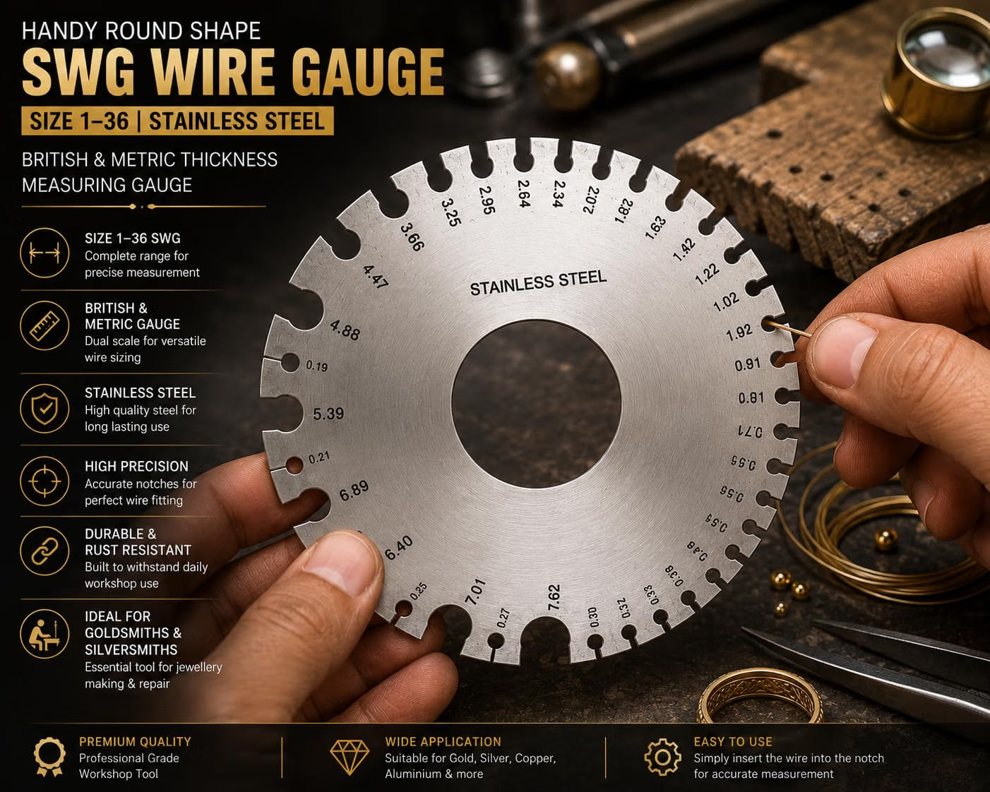 Johnson Tools Kristeel Precision S.W.G. Measuring Wire Gauge Round (Silver)