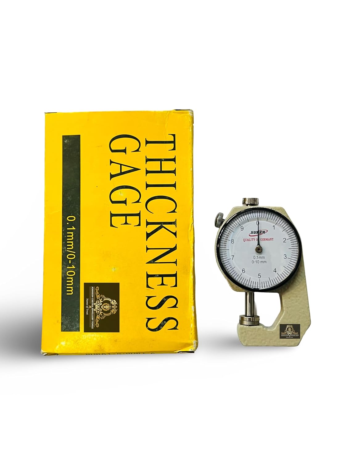 Johnson Tools Dial Thickness Gauge Meter (0.1mm to 10mm Measuring Tool) Flat Pocket Feeler Gauge for Metal, Paper, Jewelry. Precision Tool for Workshop Uses