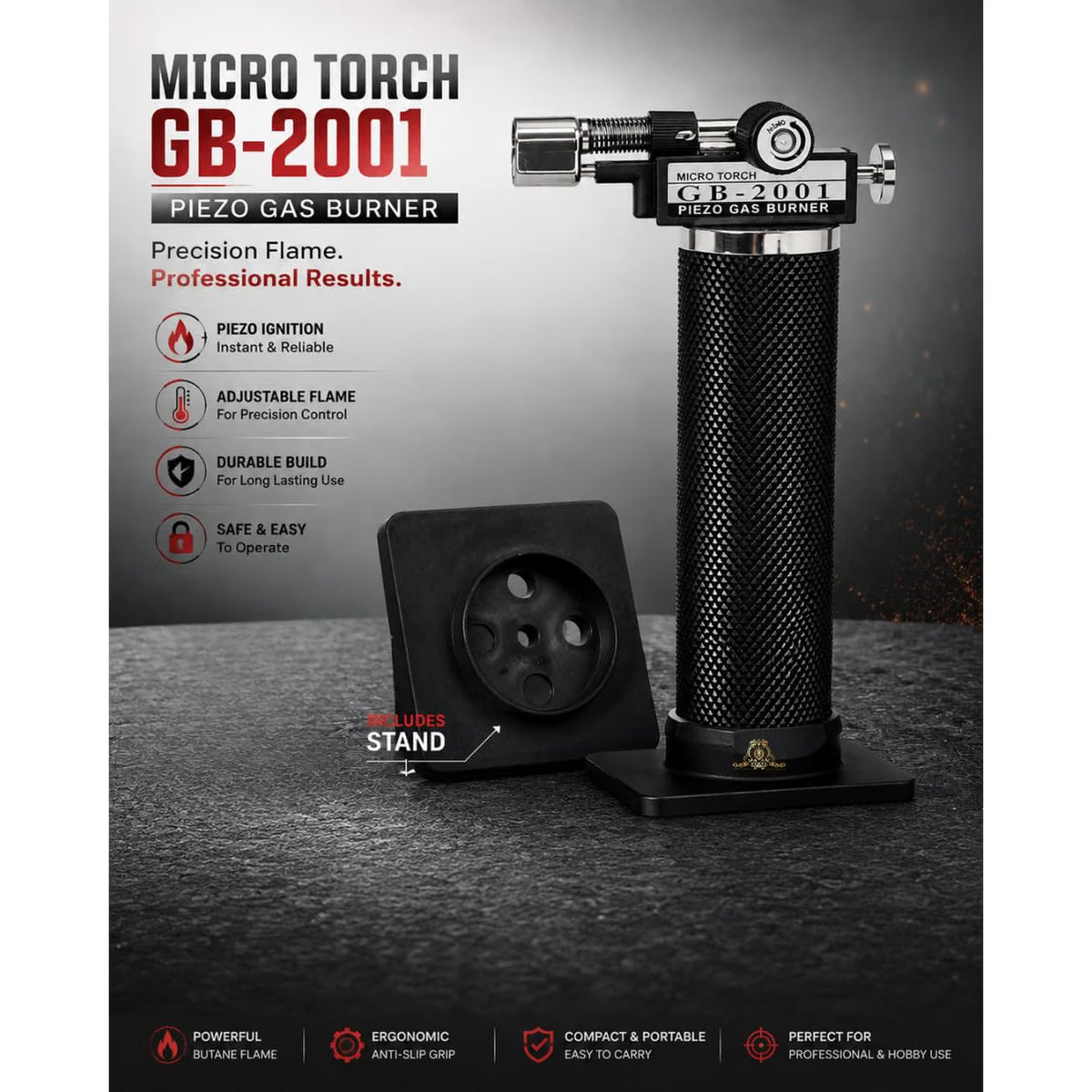 Johnson Tools Portable Gas Micro Torch Gun (refillable) with self ignition switch for gold or silver brazzing, soldering lighter tool (Without Gas) (Lighter)