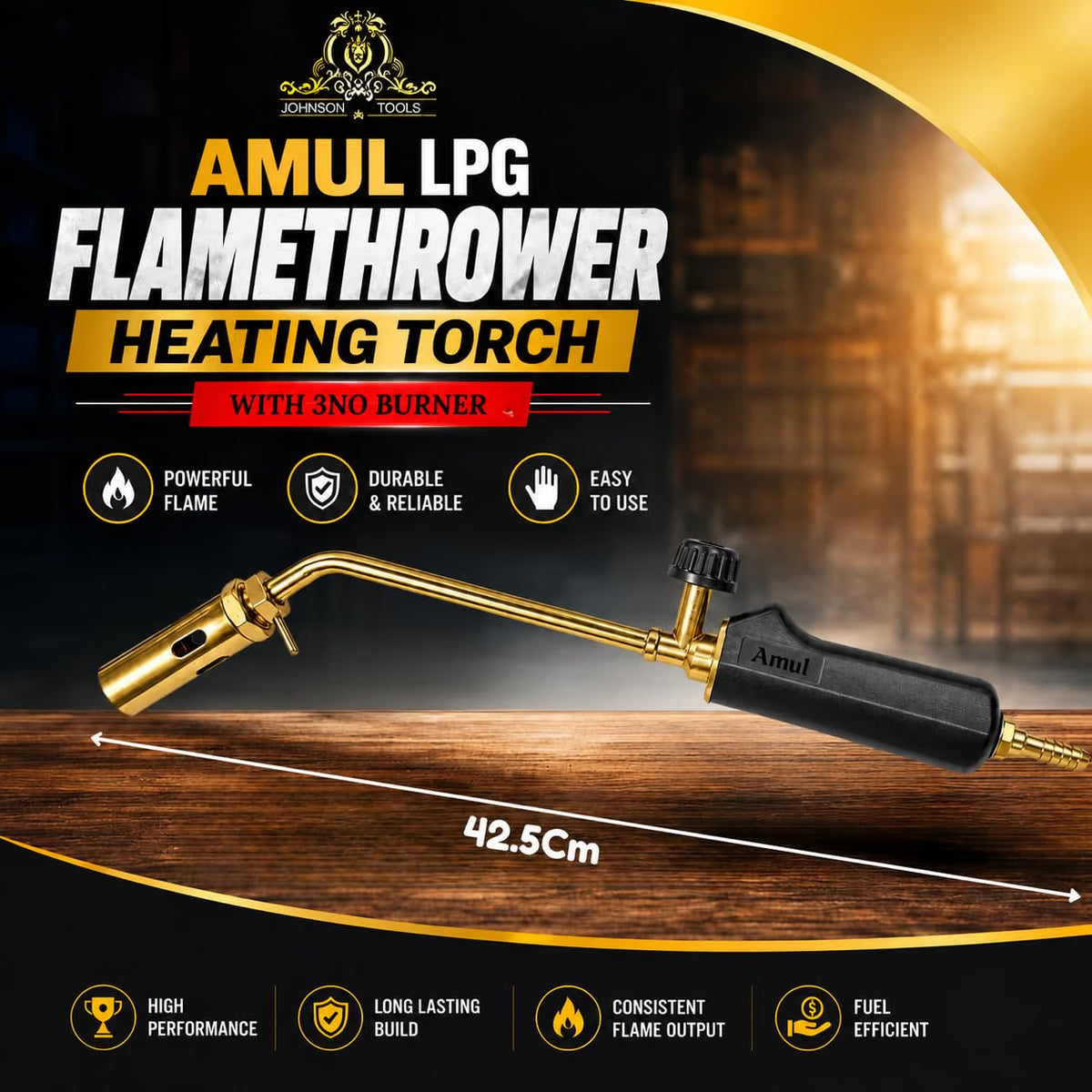 Johnson Tools Amul 36cms Long Nozzle LPG flamethrower Heating Torch Gun with 3no Burner